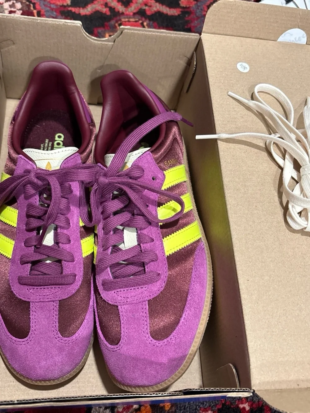 Adidas Samba OG 8.5 Women's Purple & Neon Yellow Casual Sneaker NEW in box - Picture 6 of 9